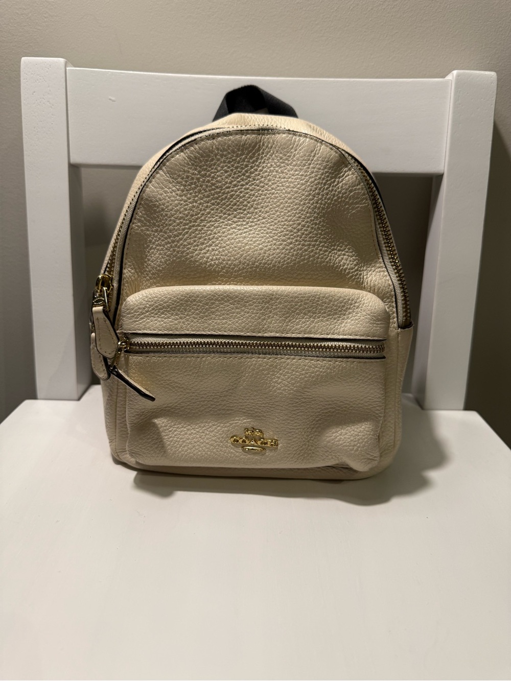 Coach Cream Pebbled Leather Mini Backpack with Gold Hardware